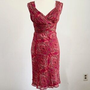 Vintage Ann Taylor Red Ruched Wrap Midi Dress